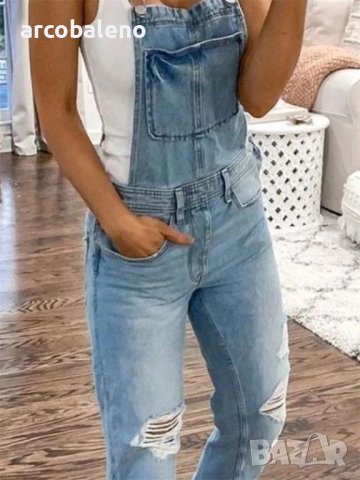 Ежедневен скъсан дамски дънков гащеризон, 3цвята, снимка 4 - Гащеризони - 39234794