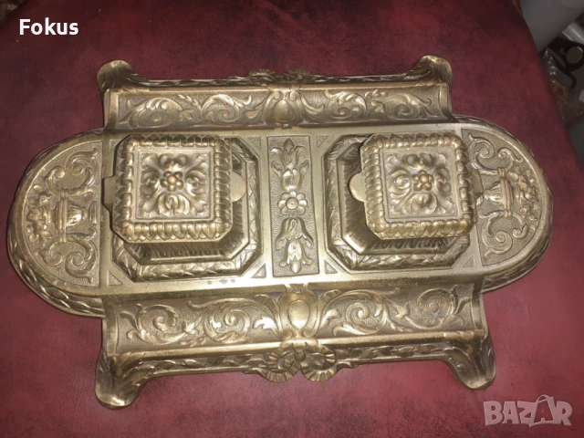 Страхотна стара бронзова барокова мастилница - Антика, снимка 7 - Антикварни и старинни предмети - 53422298