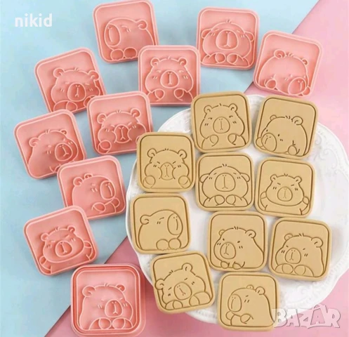 10 бр Капибара Capybara квадратни пластмасови разглобяеми резци форми фондан тесто бисквитки, снимка 4 - Форми - 50636854