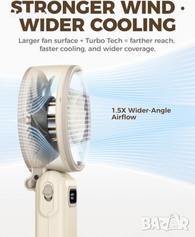 Преносим турбо вентилатор Diveblues, ръчен вентилатор 3 в 1, сгъваем дизайн за врата, снимка 3 - Вентилатори - 53607455