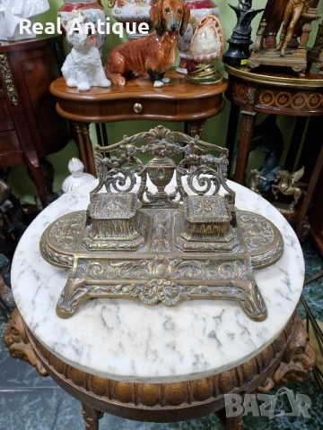 Стара прекрасна антикварна голяма френска бронзова мастилница 