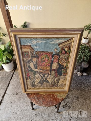 Голям много красив антикварен холандски гоблен , снимка 2 - Гоблени - 43076607