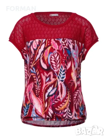 Червена блуза с пъстър принт и дантела на раменете ХЛ/2ХЛ размер 