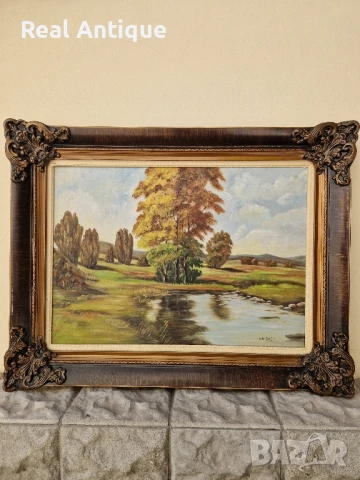 Прекрасна антикварна холандска авторска картина масло върху платно , снимка 3 - Картини - 50687724