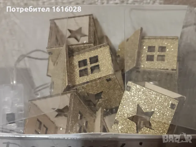 Коледен LED светещ герлянд с дървени къщички., снимка 10 - Декорация за дома - 48495987