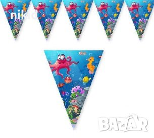 Морско дъно морски животни океан Парти Гирлянд Знаменца Флаг Банер рожден ден
