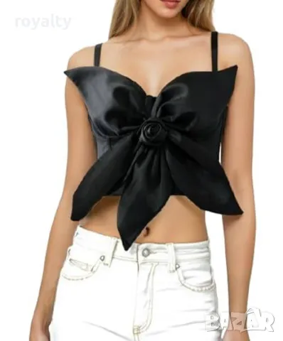 Дамски черен топ с ефектно черно цвете , снимка 3 - Корсети, бюстиета, топове - 49486478