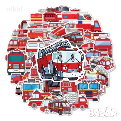 50 бр Пожарна пожарникарска кола самозалепващи лепенки стикери за украса декор, снимка 2 - Други - 43976484