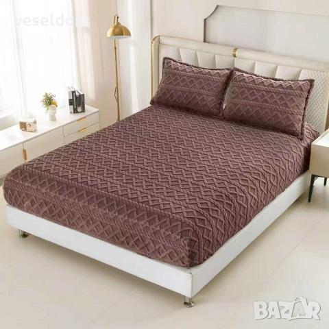 Покривка за спалня с ластик и две калъфки , снимка 7 - Спално бельо - 52667305