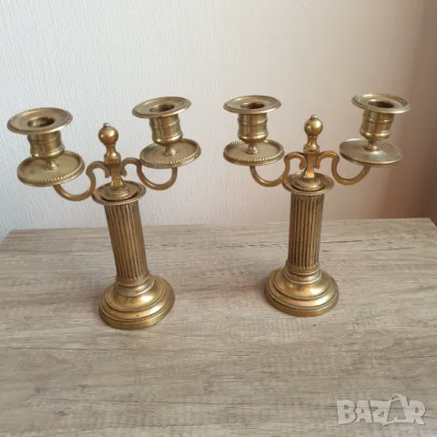 Комплект от два бронзови свещника, снимка 8 - Други ценни предмети - 49239113