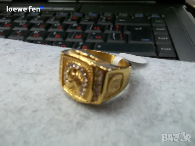 Мъжки пръстен неръждаема стомана златен цвят - конче с подкова, снимка 3 - Мъжки - 49878193