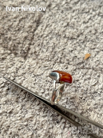 Дански сребърен пръстен с кехлибар, снимка 3 - Пръстени - 52937915