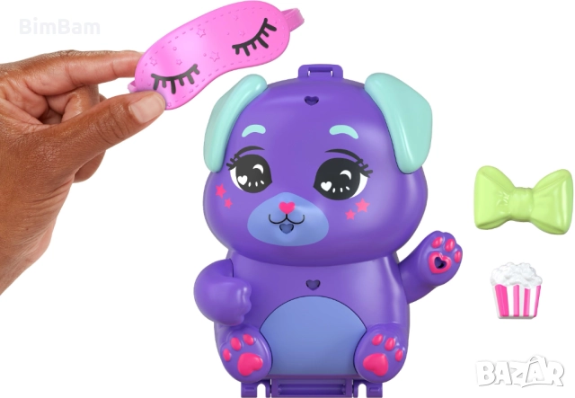 Игрален комплект Polly Pocket с аксесоари в чантичка - Кучешко пижамено парти, снимка 4 - Кукли - 52466511