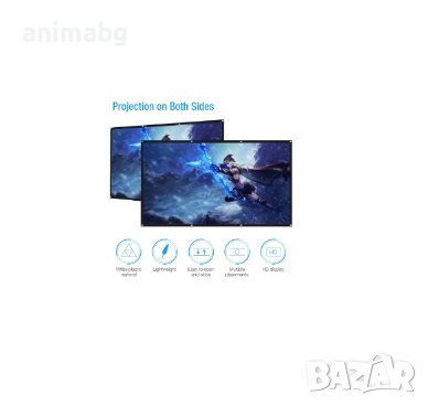 ANIMABG Проекторен екран 60 инча, 16:9 HD, Ярък, Размери 133CM*75CM, Лесен за монтиране, снимка 4 - Други стоки за дома - 43840223