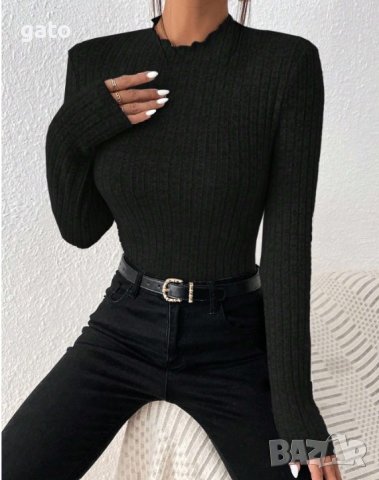 Черна блуза рипс, снимка 2 - Блузи с дълъг ръкав и пуловери - 43480631
