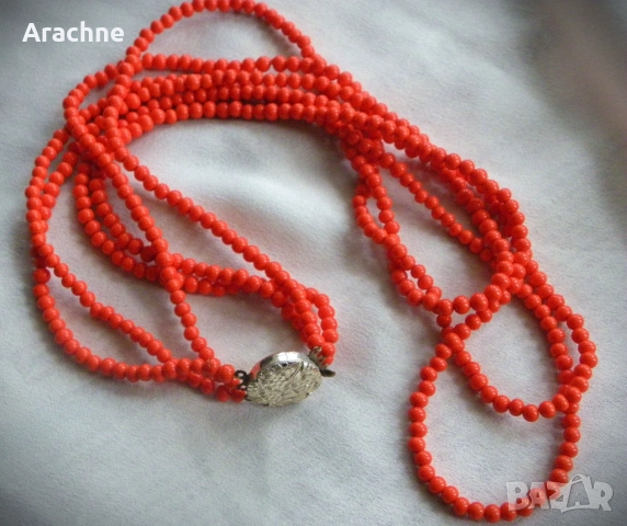 Антикварно колие от оранжево-коралово стъкло, Бохемия, 60те на XXв