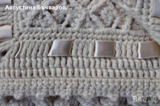 Ръчно плетена вълнена пелена за новородено (90х90), снимка 2 - Други - 51341324