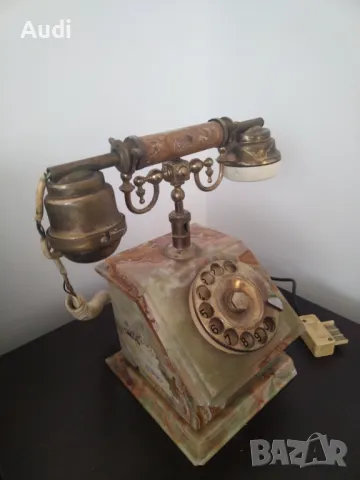 Старинен ретро винтидж домашен телефон изработен от ценни естествени натвриали:бронз и мрамор, оникс, снимка 7 - Други - 48355860
