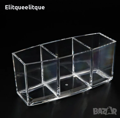 Прозрачен органайзер за съхранение на грим и козметични четки с 3 слота, снимка 2 - Други стоки за дома - 52205531