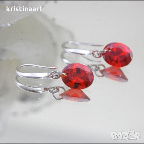 Сребърни обеци *Елипс* с  кристали Swarovski, снимка 8 - Обеци - 32628838