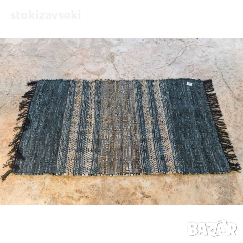 Килим тип черга с ресни, черно с бежово, 3 размера