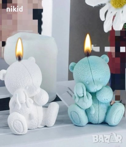 3d Мече държи зайче силиконов молд форма фондан гипс шоколад свещ декор украса