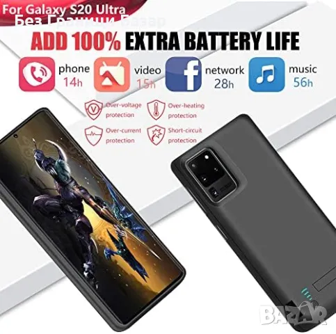 Нов Заряден кейс за S20 Ultra - компактен дизайн и двойна енергия Калъф батерия, снимка 3 - Калъфи, кейсове - 48203362