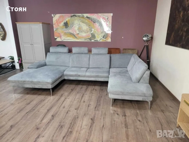 ПРОМОЦИЯ!!! Сив П-образен ъглов диван от плат Dieter Knoll Arzona, снимка 5 - Дивани и мека мебел - 52837803