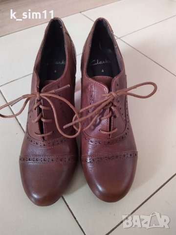 Clarks кафяви кожени обувки с ток UK 4, №37 , снимка 2 - Дамски обувки на ток - 38550684
