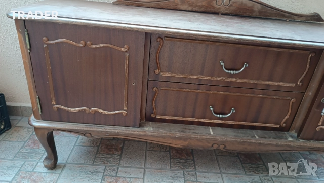 винтидж ретро шкаф за телевизор скрин холова секция с декоративни елементи, снимка 5 - Шкафове - 40374963