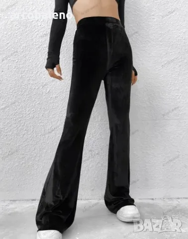 Дамски кадифени ежедневни клоширани панталони с висока талия, снимка 4 - Панталони - 49415691