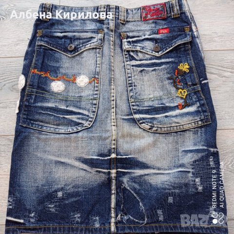 Дънкова пола с орнаменти, 26 р-р, снимка 9 - Поли - 32557439