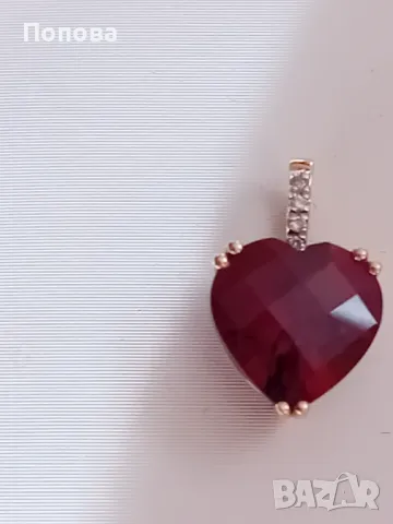 Златен медальон с диаманти и сърце от гранат/розово злато/, снимка 3 - Колиета, медальони, синджири - 48405308
