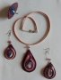 Лилав комплект колие, обици с пръстен от кожа и аметист модел 30, снимка 2