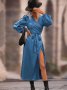 Дамска едноцветна миди рокля с V-образно деколте и дълги ръкави, 5цвята -023, снимка 8