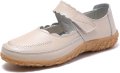 Ophestin Дамски кожени обувки с велкро закопчаване Mary Janes, плътно бежово, размер 36 , снимка 1 - Дамски ежедневни обувки - 43929646