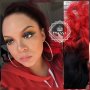 Естествена Луксозна Омбре -Черно и Ярко Червено Цветово Преливане Опашка с Щипка Код С302, снимка 1 - Аксесоари за коса - 26401870
