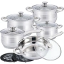 Комплект съдове за готвене 12 части, с индукционно дъно и стъклени капаци, снимка 6