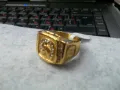 Мъжки пръстен неръждаема стомана златен цвят - конче с подкова, снимка 3
