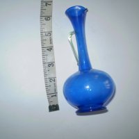  19 век ръчно изработена каничка от тънко синьо стъкло, снимка 3 - Други ценни предмети - 34929798