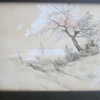 Стара картина акварел 1904 подписана , снимка 3 - Картини - 37342801