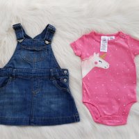 Ново боди Carter*s 6 месеца и дънков сукман H&M 6-9 месеца, снимка 1 - Комплекти за бебе - 29018841