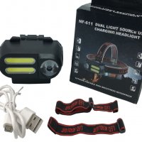 Челник LED+2COB 650LM 4 режима 90° USB водоустойчив, снимка 1 - Екипировка - 40181880