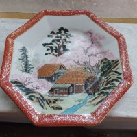 Порцелан японска ръчно рисувана чиния Kutani - маркировка, снимка 3 - Антикварни и старинни предмети - 37921106