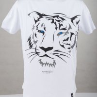 Бяла памучна мъжка тениска с щампа тигър марка Avenue George V Paris, снимка 1 - Тениски - 33597537