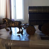 Бронзова кутия за бижута, Карета с кон, снимка 6 - Антикварни и старинни предмети - 32387535