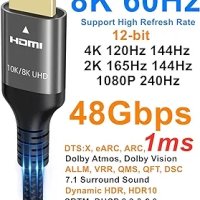 HDMI кабел 4k 120Hz 144Hz 8k 60Hz 48Gbps HDR10+ Dolby Atmos HDCP2.3, снимка 2 - Кабели и адаптери - 43687448