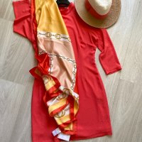 Страхотна рокля в цвят корал Aaiko & подарък нов шал Alba moda, снимка 10 - Рокли - 36984404