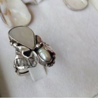 Авторски масивен сребърен лот с естествени перли и седеф, снимка 4 - Бижутерийни комплекти - 28301878