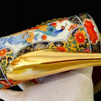 Кана японски порцелан Eiwa Kinsei,злато,пауни. , снимка 7 - Антикварни и старинни предмети - 37925223